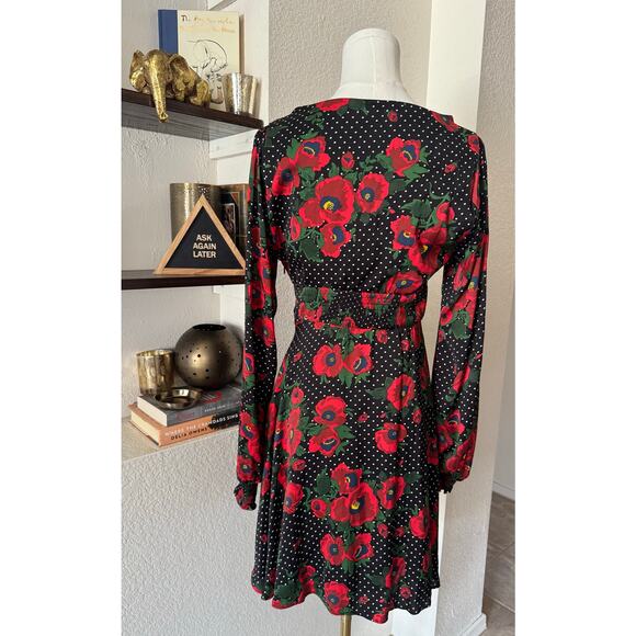 Free People Morning Light Black Print Long Sleeve Mini Dress Size 8 - Picture 4 of 7